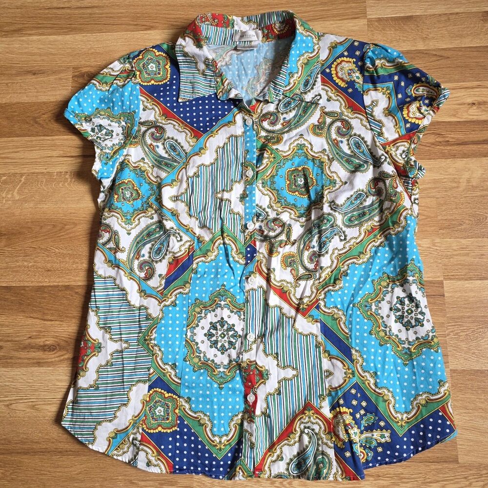 Womens Van Heusen Blouse Size XL Blues  Short Sleeve Top